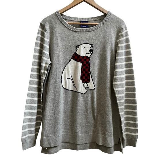 Le Tigre New Gray Cotton Polar Bear With Scarf Graphic Lightweight Sweater Large - Picture 3 of 13